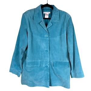 Jessica Holbrook‎ Suede Jacket Women Large Turquoise Excellent Leather Blazer
